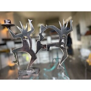 Vintage 1994 Ivan McLean Steel Candelabra Dancing Figures Brutalist Folk Art